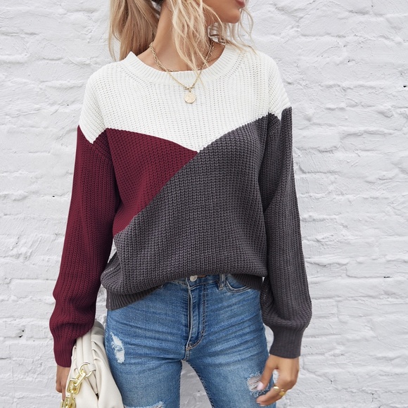 ColorBlock Pink Coral Oversized Knit Sweater Top - Picture 6 of 8